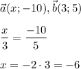 \vec a(x;-10),\vec b(3;5)\\\\\dfrac x3=\dfrac{-10}5\\\\x=-2\cdot 3=-6