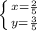 \left \{ {{x=\frac{2}{5} } \atop {y=\frac{3}{5} }} \right.