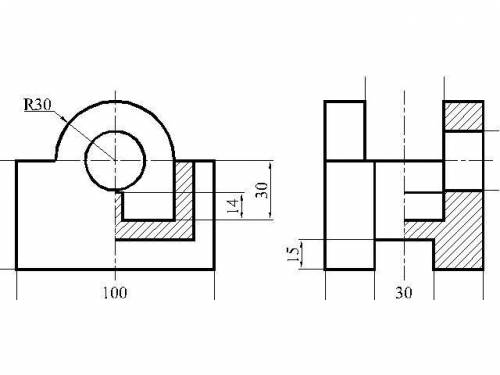 По двум видам детали построить третий. Выполнить разрезы размеры.