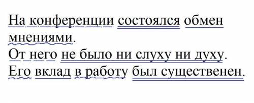 СИНТАКСИЧЕСКИЙ РАЗБОР На конференции состоялся обмен мнениями От него не было ни слуху ни духу Его в