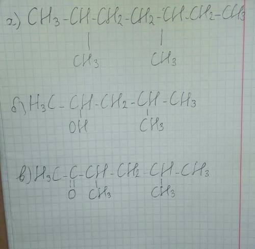 1. Написать структурные формулы соединений: а) 3,5-диметилгептанон-2 б) 4-метилпентанон-2 в) 3,5-дим