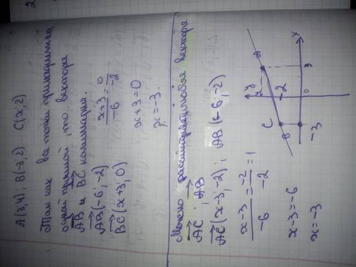 Найдите абсциссу точки C( x;2 ) которая лежит на одной прямой с точками A (3;4) B (-3;2)