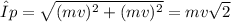 Δp = \sqrt{(mv) {}^{2} + (mv) {}^{2} } = mv \sqrt{2}