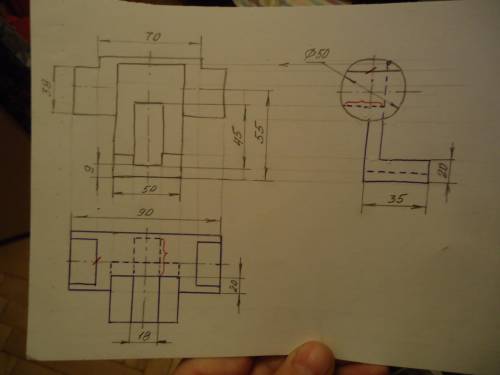 Начертить 3 вида, главный вид,вид слева,вид сверху