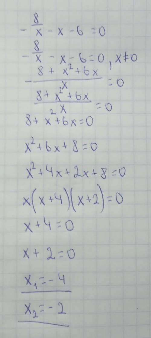 Нужно решить уравнение-8/x-x-6=0​