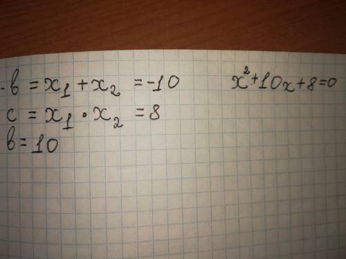 Складіть зведене квадратне рівняння, сума коренів якого дорівнює -10, а добуток - числу 8.