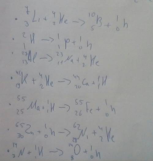 3. Написать недостающие обозначения в следующих ядерных реакциях: