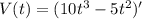 V(t)=(10t^3-5t^2)'