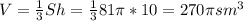 V=\frac{1}{3} Sh=\frac{1}{3} 81\pi *10=270\pi sm^{3}