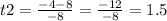 t2=\frac{-4-8}{-8} =\frac{-12}{-8} =1.5