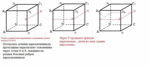 Построить сечение параллелепипеда, проходящее параллельно основаниям через точки N и P, лежащим на р