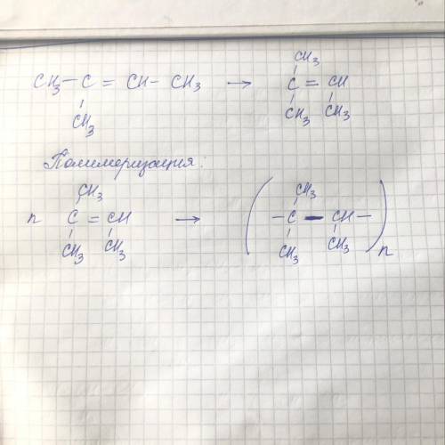 Схема реакции полимеризации с веществом : 2-метил бутен -2