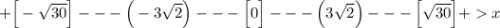 +\Big[-\sqrt{30}\Big ]---\Big(-3\sqrt2\Big)---\Big[0\Big]---\Big(3\sqrt2\Big)---\Big[\sqrt{30}\Big]+x