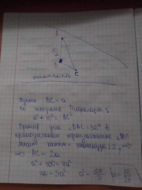 Из точки А к данной плоскости проведены перпендикуляр и наклонная, пересекающие плоскость соответств