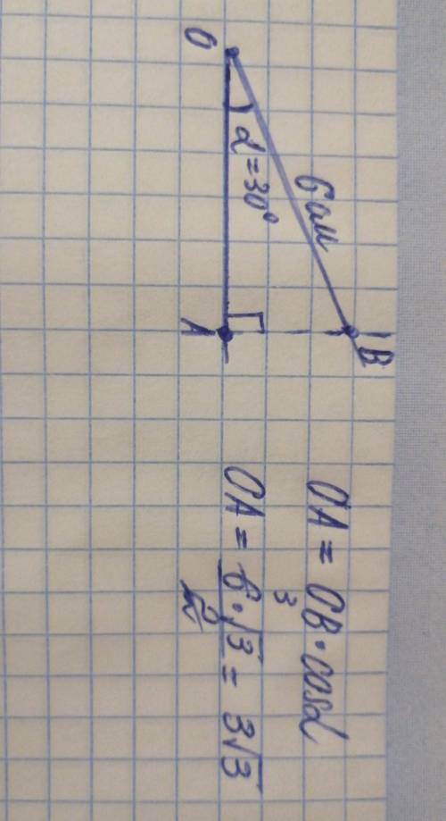 Угол между наклонной и плоскостью равен 30 градусам, длина наклонной равна 6 см. Найдите длину проек