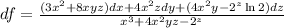 df = \frac{(3x^2+8xyz)dx + 4x^2z dy + (4x^2y - 2^z \ln 2)dz}{x^3+4x^2yz-2^z}