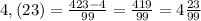 4,(23)=\frac{423-4}{99} =\frac{419}{99} =4\frac{23}{99}