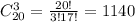 C^3_{20}=\frac{20!}{3!17!}=1140