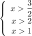 \left\{\begin{array}{ccc}x \dfrac{3}{2} \\x 2\\x 1\end{array}\right