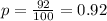 p=\frac{92}{100}=0.92