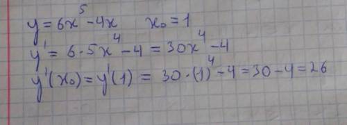 Вычислите значение производной функции y=6x^5-4x в точке x0=1