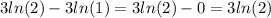 3ln(2) - 3ln(1) = 3ln(2) - 0 = 3ln(2)