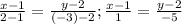 \frac{x-1 }{2-1 } = \frac{y-2 }{(-3)-2 }; \frac{x-1 }{1} = \frac{y-2 }{-5 }