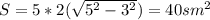 S=5*2(\sqrt{5^2-3^2} )=40sm^2