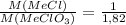 \frac{M(MeCl)}{M(MeClO_{3} )} =\frac{1}{1,82}