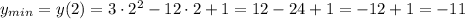 y_{min}=y(2)=3\cdot2^2-12\cdot2+1=12-24+1=-12+1=-11