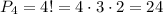 P_4=4!=4 \cdot 3 \cdot 2=24