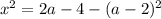 x^{2} = 2a - 4 - (a - 2)^{2}