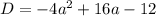 D = -4a^{2} + 16a - 12