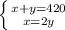 \left \{x+y=420} \atop {x=2y}} \right.