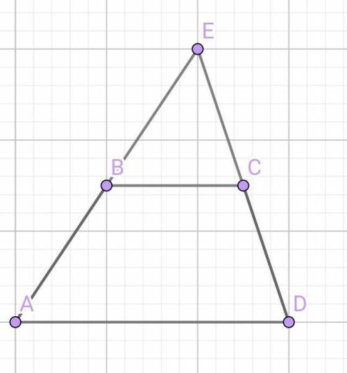 В трапеції АВСD бічні сторони АВ і СД продовжені до перетину в т. Е. Відомо, що АВ=1, СД=3, ВЕ=2, зн