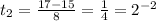 t_{2}=\frac{17-15}{8}=\frac{1}{4}=2^{-2}