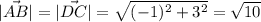 |\vec {AB}|=|\vec {DC}|=\sqrt{(-1)^2+3^2}=\sqrt{10}