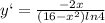 y`=\frac{-2x}{(16-x^2)ln4}