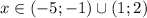 x\in(-5;-1)\cup(1; 2)