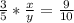 \frac{3}{5} *\frac{x}{y}= \frac{9}{10}