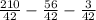 \frac{210}{42} -\frac{56}{42} -\frac{3}{42}