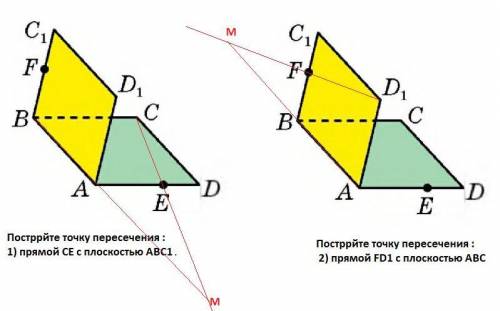Квадраты АВС и АВС1D1 не лежат в одной плоскости. На отрезке АD отметили точку Е, а на отрезке ВС1 -