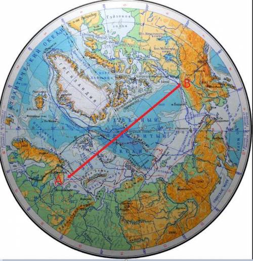 Чему будет равна кратчайшее расстояние между пуктами А(70° с.ш 40° в.д) и В(70° с.ш 140° з.д) на кар