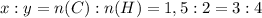 x:y=n(C):n(H)=1,5:2=3:4