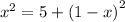 {x}^{2} = 5 + {(1 - x)}^{2}