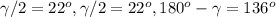 \gamma/2=22^o, \gamma/2=22^o, 180^o-\gamma=136^o