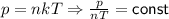 p=nkT \Rightarrow \frac{p}{nT}=\sf{const}