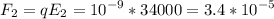 \displaystyle F_2=qE_2=10^{-9}*34000=3.4*10^{-5}