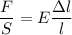 \displaystyle \frac{F}{S}=E\frac{\Delta l}{l}