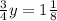 \frac{3}{4} y = 1 \frac{1}{ 8}